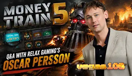 Tampilan visual dari permainan slot Money Train 5 dengan elemen kereta dan karakter ikonik.
