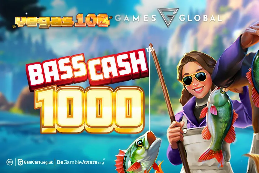 Tampilan visual permainan slot Bass Cash 1000 dengan tema memancing yang cerah